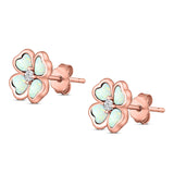 Plumeria Stud Earring Simulated Cubic Zirconia Created Opal Solid 925 Sterling Silver (9mm)