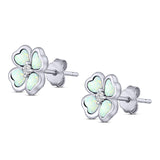 Plumeria Stud Earring Simulated Cubic Zirconia Created Opal Solid 925 Sterling Silver (9mm)