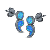 Semicolon Stud Earrings Lab Created Opal 925 Sterling Silver (11mm)