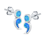 Semicolon Stud Earrings Lab Created Opal 925 Sterling Silver (11mm)