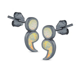 Semicolon Stud Earrings Lab Created Opal 925 Sterling Silver (11mm)