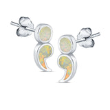 Semicolon Stud Earrings Lab Created Opal 925 Sterling Silver (11mm)