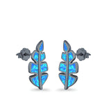 Leaf Stud Earrings Lab Created Opal 925 Sterling Silver (14mm)