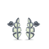 Leaf Stud Earrings Lab Created Opal 925 Sterling Silver (14mm)