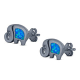 Elephant Stud Earring Created Opal Solid 925 Sterling Silver (7mm)