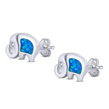 Elephant Stud Earring Created Opal Solid 925 Sterling Silver (7mm)