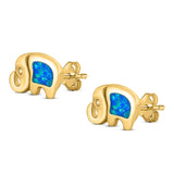 Elephant Stud Earring Created Opal Solid 925 Sterling Silver (7mm)