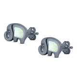 Elephant Stud Earring Created Opal Solid 925 Sterling Silver (7mm)