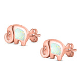 Elephant Stud Earring Created Opal Solid 925 Sterling Silver (7mm)