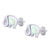 Elephant Stud Earring Created Opal Solid 925 Sterling Silver (7mm)