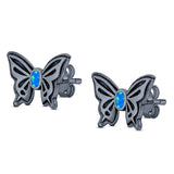 Butterfly Stud Earring Lab Created Opal Solid 925 Sterling Silver (7mm)