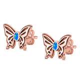 Butterfly Stud Earring Lab Created Opal Solid 925 Sterling Silver (7mm)