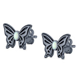 Butterfly Stud Earring Lab Created Opal Solid 925 Sterling Silver (7mm)