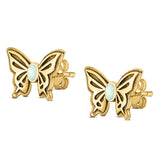 Butterfly Stud Earring Lab Created Opal Solid 925 Sterling Silver (7mm)