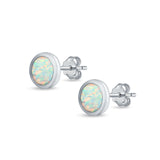Round Half Ball Stud Earrings Created Opal 925 Sterling Silver (6mm)