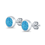 Round Stud Earrings Lab Created Opal 925 Sterling Silver (4mm-10mm)