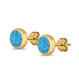Round Stud Earrings Lab Created Opal 925 Sterling Silver (4mm-10mm)