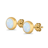 Round Stud Earrings Lab Created Opal 925 Sterling Silver (4mm-10mm)