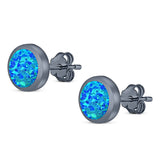 Round Stud Earring Created Opal Solid 925 Sterling Silver (4mm)