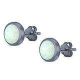 Round Stud Earring Created Opal Solid 925 Sterling Silver (4mm)