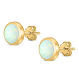 Round Stud Earring Created Opal Solid 925 Sterling Silver (4mm)