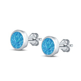 Stud Earrings Round Lab Created Opal 925 Sterling Silver (4mm-10mm)