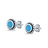 Round Bali Stud Earrings Lab Created Opal 925 Sterling Silver (5mm-10mm)