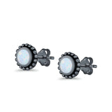 Round Bali Stud Earrings Lab Created Opal 925 Sterling Silver (5mm-10mm)