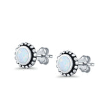 Round Bali Stud Earrings Lab Created Opal 925 Sterling Silver (5mm-10mm)