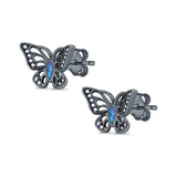 Butterfly Stud Earrings Lab Created Opal 925 Sterling Silver (10mm)