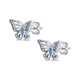 Butterfly Stud Earrings Lab Created Opal 925 Sterling Silver (10mm)