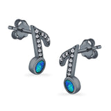 Musical Note Stud Earrings Lab Created Opal Simulated CZ 925 Sterling Silver (12mm)