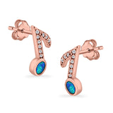 Musical Note Stud Earrings Lab Created Opal Simulated CZ 925 Sterling Silver (12mm)