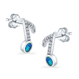 Musical Note Stud Earrings Lab Created Opal Simulated CZ 925 Sterling Silver (12mm)
