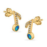 Musical Note Stud Earrings Lab Created Opal Simulated CZ 925 Sterling Silver (12mm)