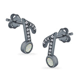 Musical Note Stud Earrings Lab Created Opal Simulated CZ 925 Sterling Silver (12mm)