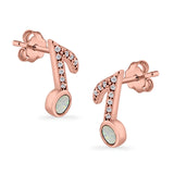 Musical Note Stud Earrings Lab Created Opal Simulated CZ 925 Sterling Silver (12mm)