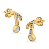 Musical Note Stud Earrings Lab Created Opal Simulated CZ 925 Sterling Silver (12mm)