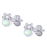 Cow Stud Earring Created Opal Solid 925 Sterling Silver (8.8mm)