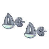 Sail Boat Stud Earring Created Opal Solid 925 Sterling Silver (9mm)