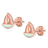 Sail Boat Stud Earring Created Opal Solid 925 Sterling Silver (9mm)