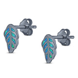 Leaf Stud Earring Created Opal Solid 925 Sterling Silver (10mm)