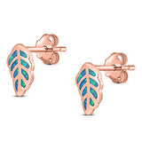 Leaf Stud Earring Created Opal Solid 925 Sterling Silver (10mm)