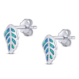 Leaf Stud Earring Created Opal Solid 925 Sterling Silver (10mm)