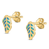 Leaf Stud Earring Created Opal Solid 925 Sterling Silver (10mm)