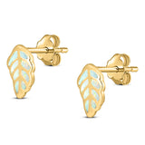 Leaf Stud Earring Created Opal Solid 925 Sterling Silver (10mm)