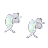 Fish Stud Earring Created Opal Solid 925 Sterling Silver (8.6mm)