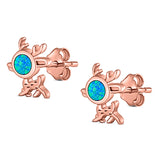 Deer Stud Earring Created Opal Solid 925 Sterling Silver (10.1mm)