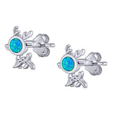 Deer Stud Earring Created Opal Solid 925 Sterling Silver (10.1mm)