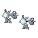 Deer Stud Earring Created Opal Solid 925 Sterling Silver (10.1mm)